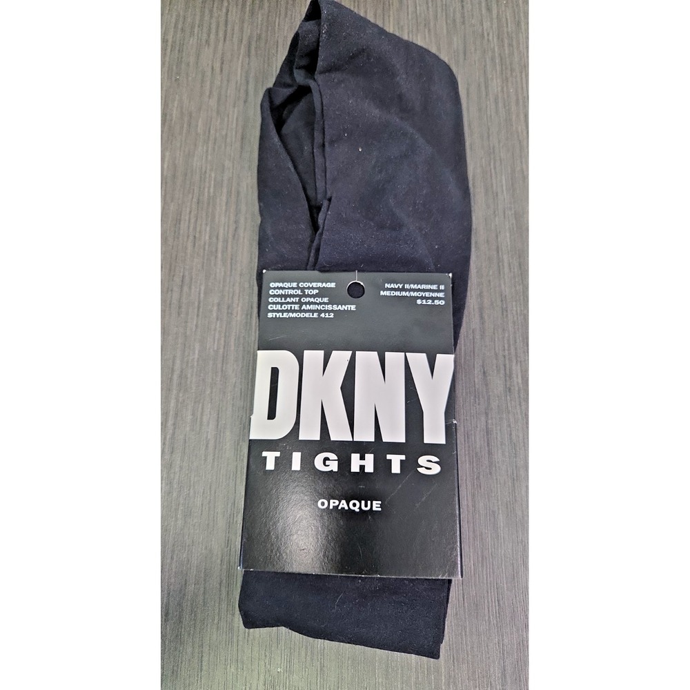 DKNY Women's Opaque Coverage Control Top Tights Navy Medium NEW